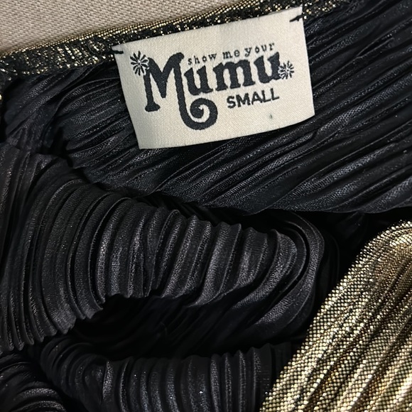 Show Me Your Mumu Friday Choker Metallic Cutout Dress in Good As Gold Pleat - S - Picture 13 of 15